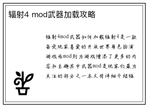 辐射4 mod武器加载攻略